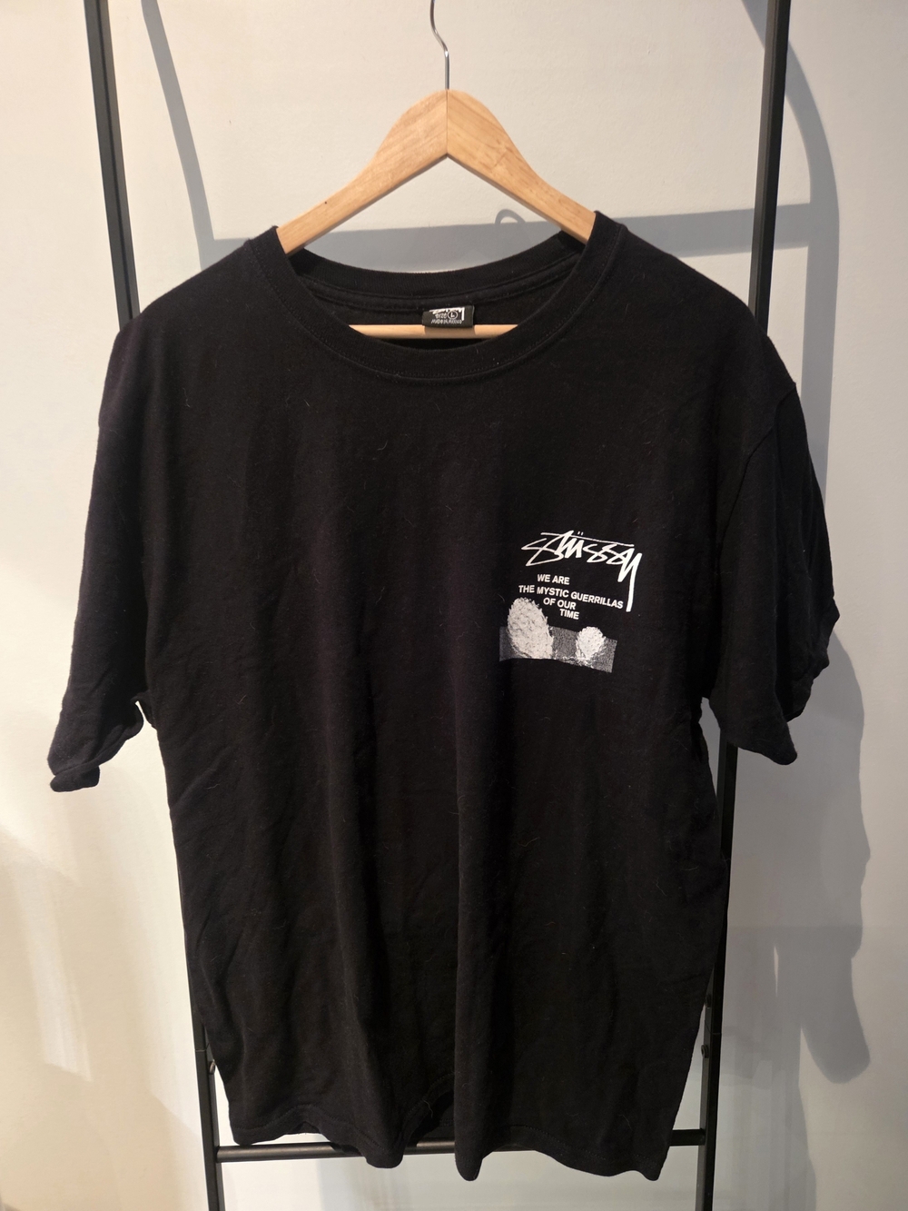 Stussy Black Tee with White Chest Graphic